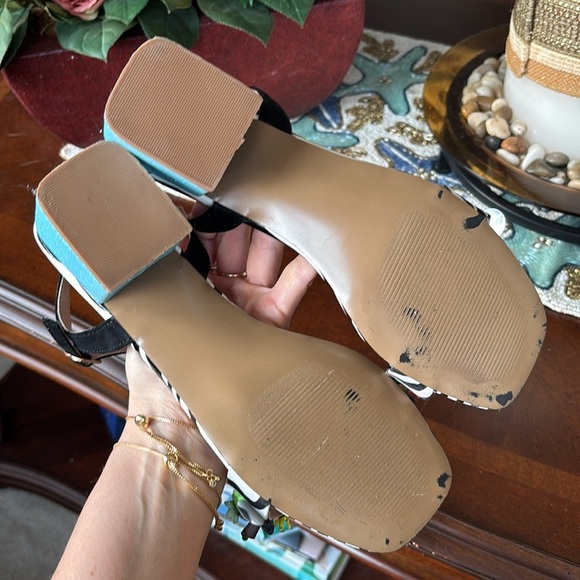 BETSEY JOHNSON Black Embellished Ankle Strap Open Toe Block Heel Beaded Sandals - Picture 12 of 16